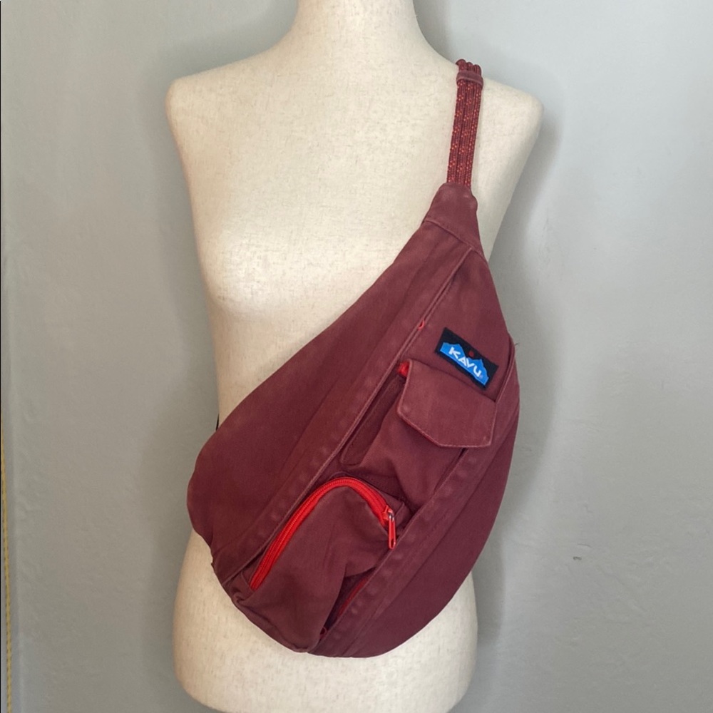 Kavu Crossbody Belt Bag with Adjustable Rope Detail Straps- Maroon